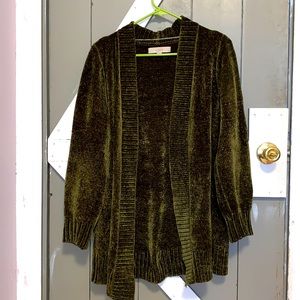 Green loft chenille cardigan
